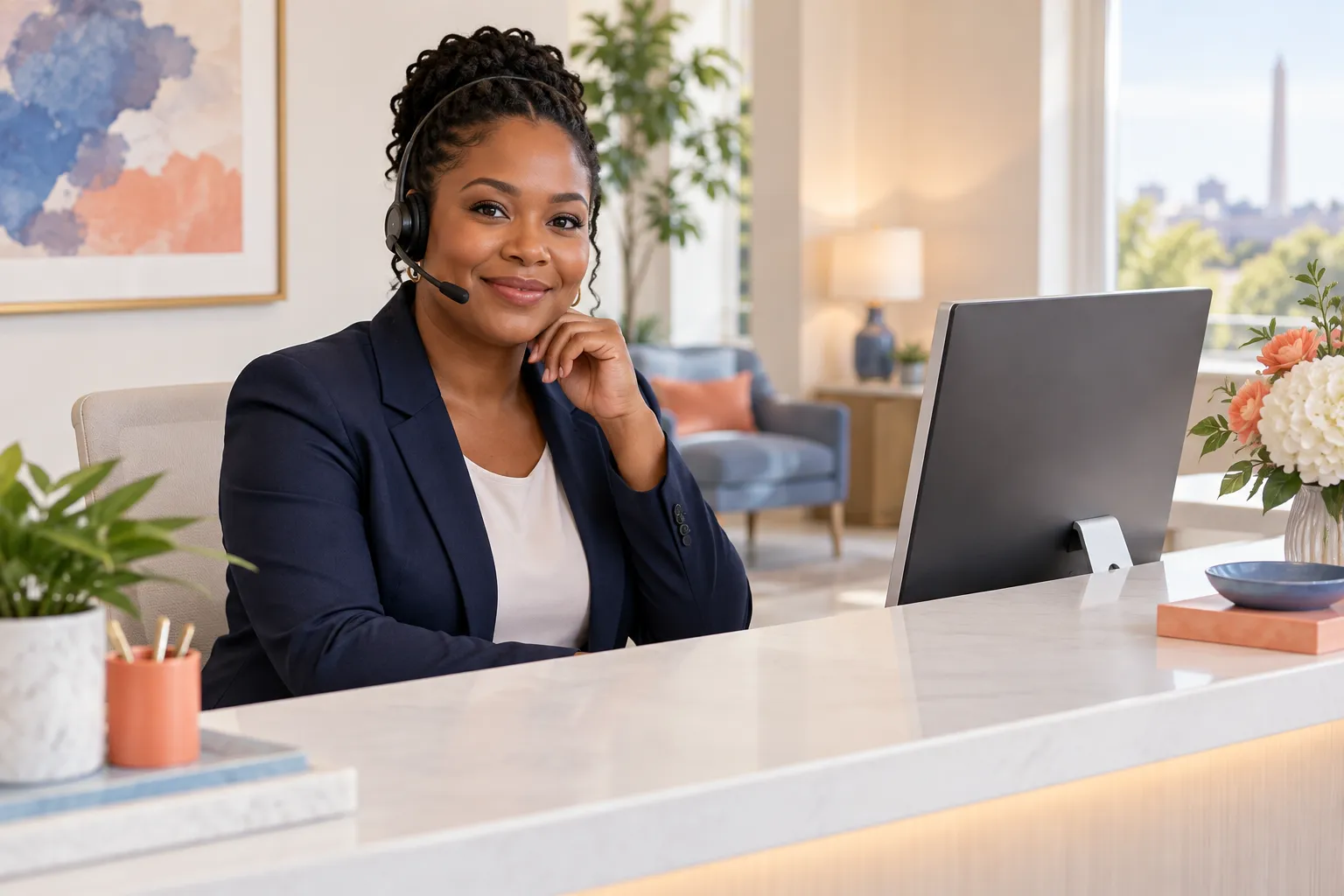 A care coordinator ready to answer a phone call