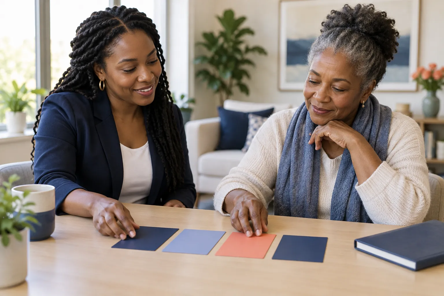 A care coordinator reviewing the next steps in a simple plan