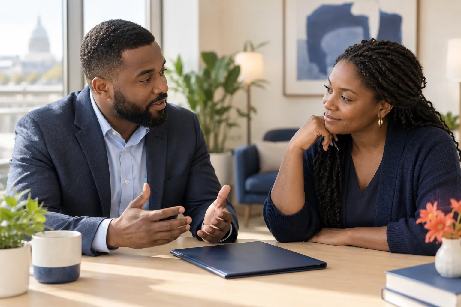 Two care professionals coordinating a referral