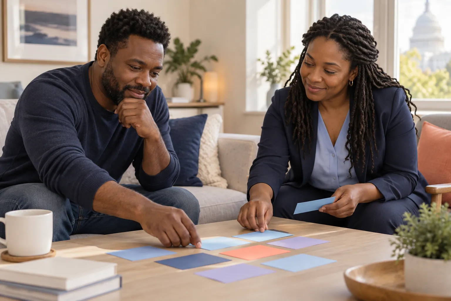 A parent and behavioral-health professional planning supportive routines